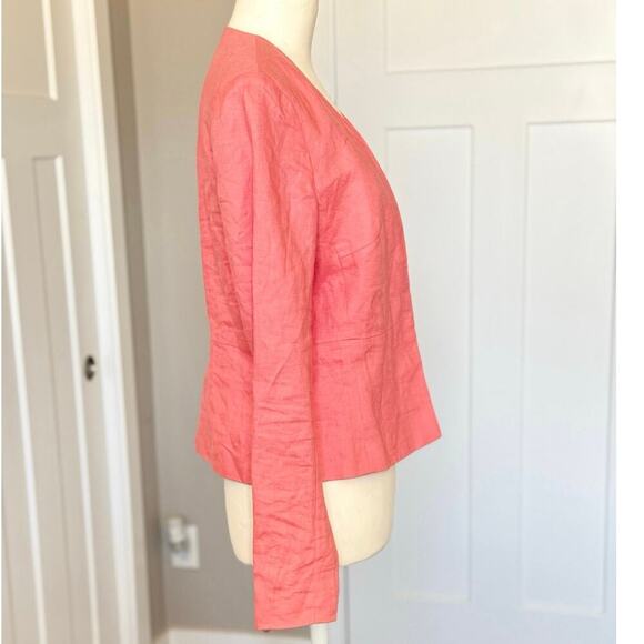 Banana Republic Coral Pink Linen Peplum Blazer Womens Size 0 Zipped Cuff - Picture 3 of 9